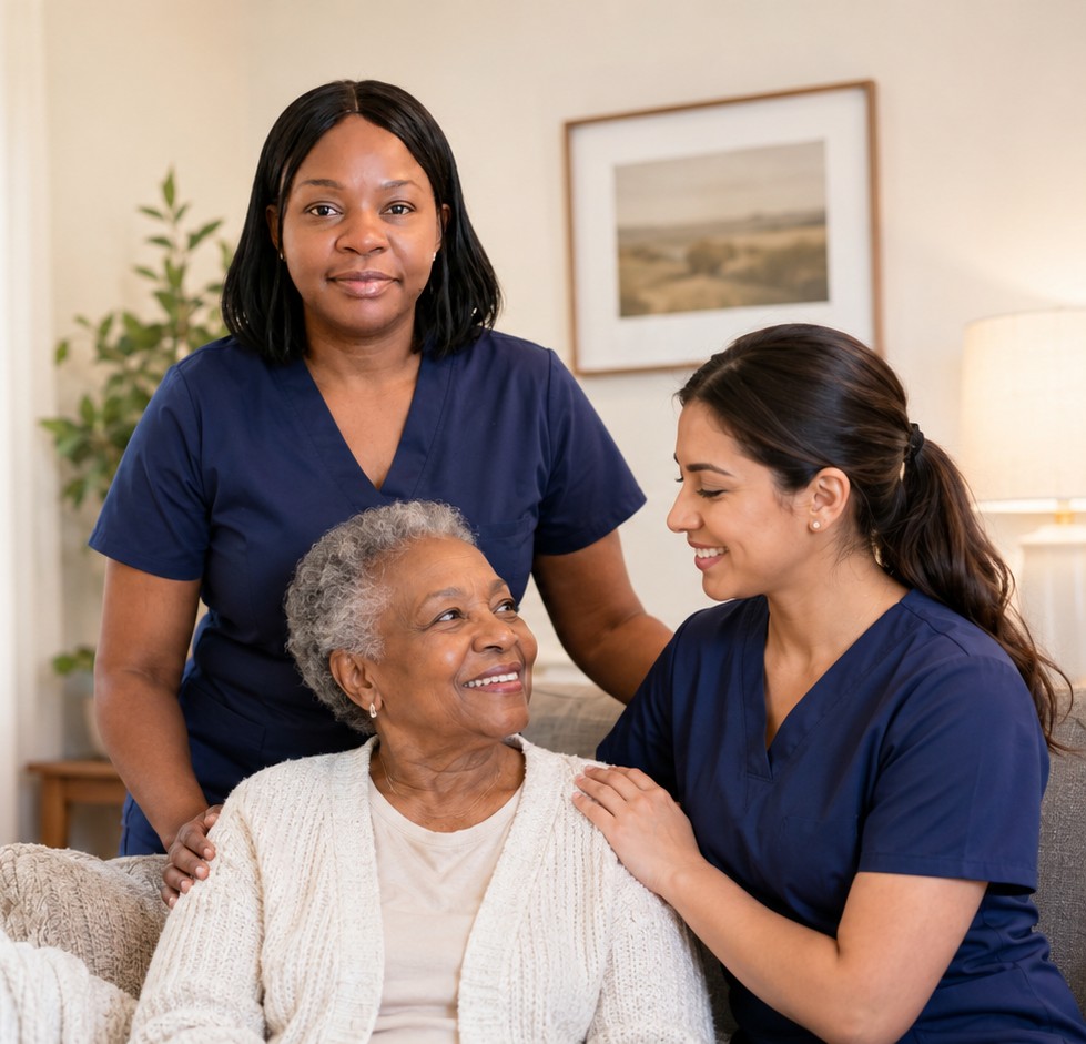 A Loving Angels caregiver with a client